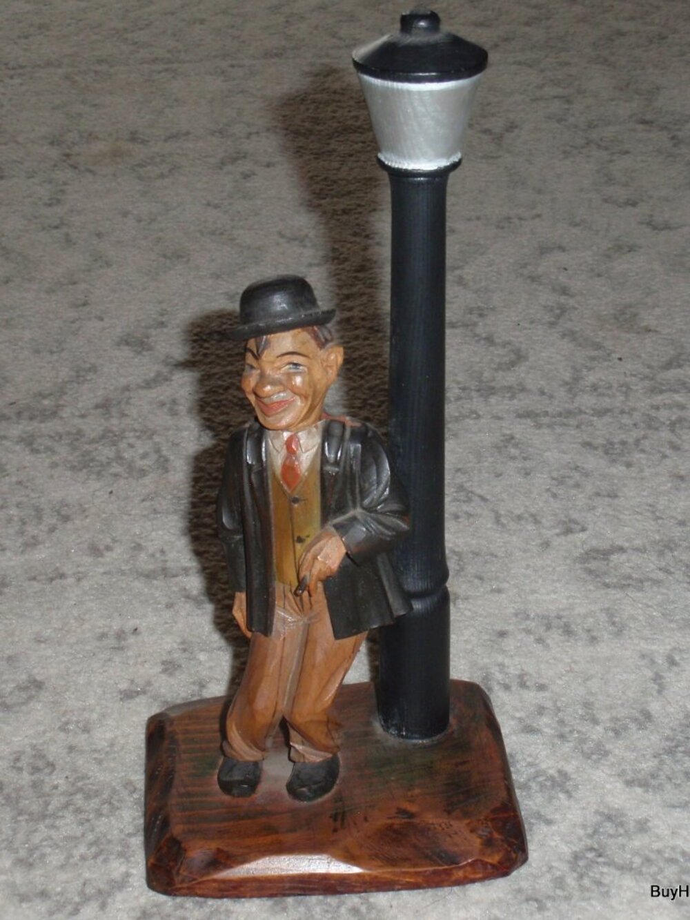 ANRI BARWARE SET Wood Carving Man With Street Lamp Corkscrew Bottle Opener RARE!